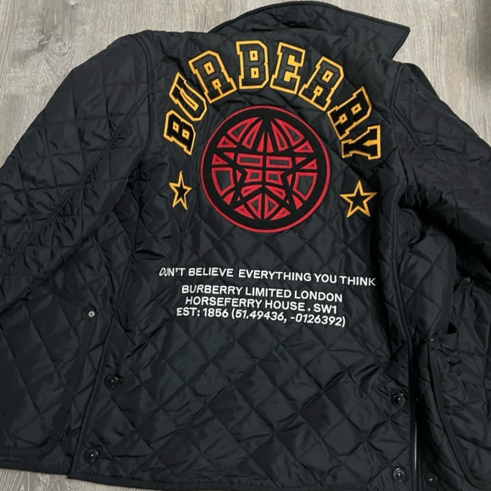 Burberry Black Quilted Jacket with Red and Gold Details